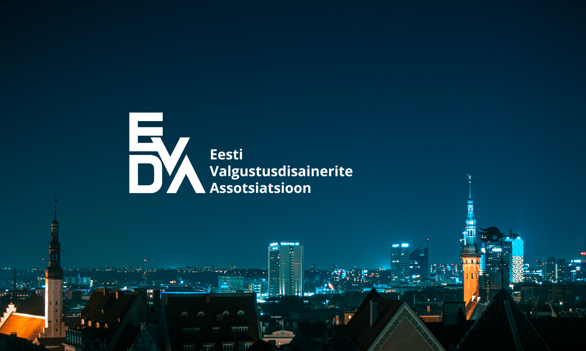 Dark blue city landscape of Tallinn, Estonia.